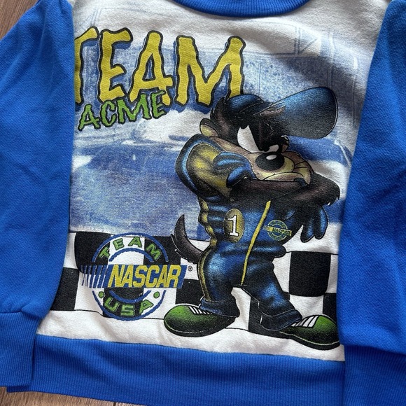 VINTAGE 90s NASCAR Racing Taz Sweatshirt Toddler 24M 2T Blue Looney Tunes - Picture 2 of 4